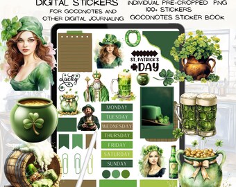 St. Patrick's Day Digital Stickers, GoodNotes Planner (PNG)