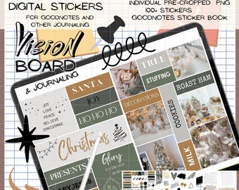 Gold Silver Christmas Digital Stickers, GoodNotes Stickers (PNG)