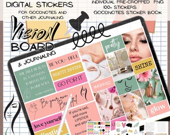 Beauty Digital Stickers, GoodNotes Journaling, Vision Board (PNG)