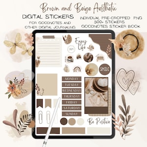 Brown and Beige AESTHETIC GOODNOTES STICKERS, Digital Stickers, Brown Digital Stickers,Digital journaling, GoodNotes Planner, ipad stickers