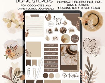 Brown and Beige AESTHETIC GOODNOTES STICKERS, Digital Stickers, Brown Digital Stickers,Digital journaling, GoodNotes Planner, ipad stickers