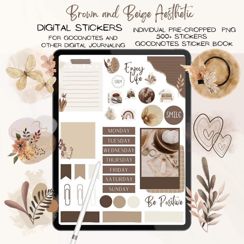 Brown and Beige AESTHETIC GOODNOTES STICKERS, Digital Stickers, Brown ...