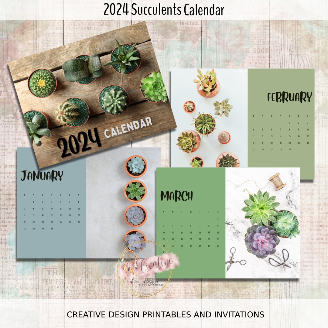 2024 SUCCULENTS CALENDAR Printable Landscape Horizontal Etsy