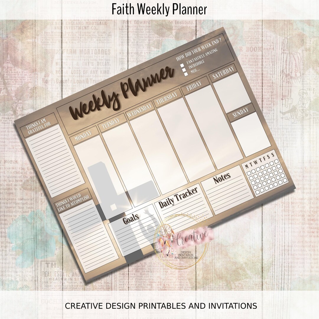 FAITH Christian WEEKLY PLANNER Printable Landscape Horizontal Page ...