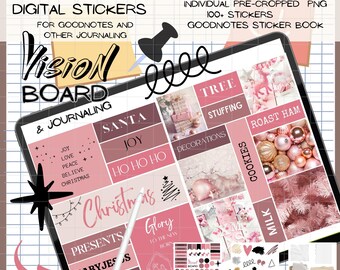 Pink Christmas GoodNotes Stickers, Digital Journaling (PNG, Goodnotes)