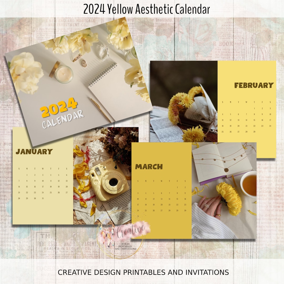 YELLOW Aesthetic 2025 PRINTABLE CALENDAR Printable Landscape Etsy