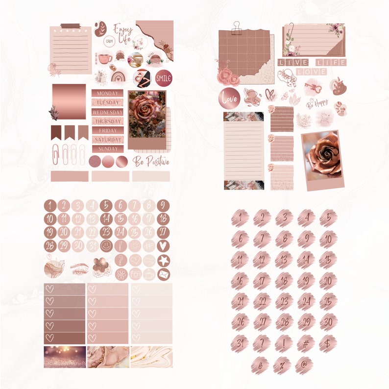 Rose Gold Goodnotes Stickers, Digital Planner, Journaling (PNG & PDF ...