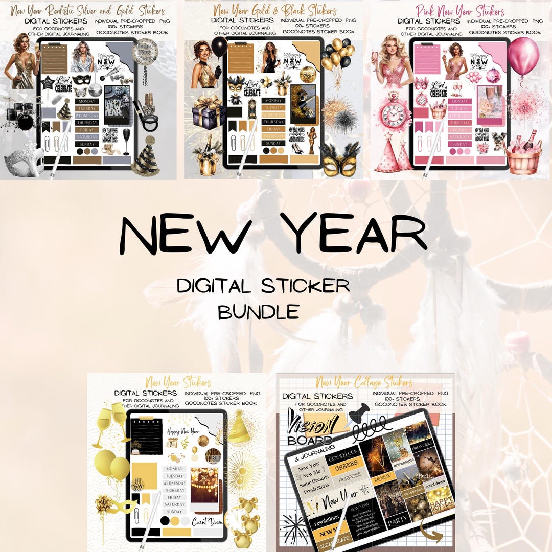 New Year Digital Stickers Bundle, Goodnotes Planner (PDF, Goodnotes) - Etsy