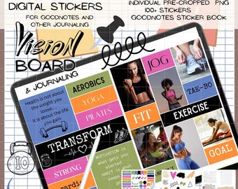 Fitness Digital Stickers, GoodNotes Journaling (PNG, GoodNotes File)