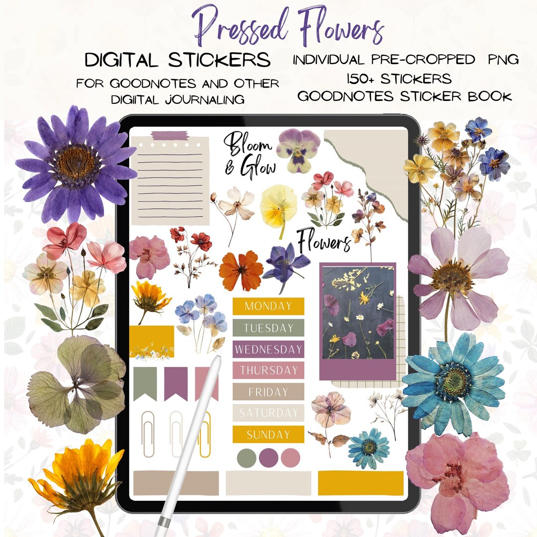 Pressed Flowers Goodnotes Stickers, Floral Digital Journaling (PNG) - Etsy