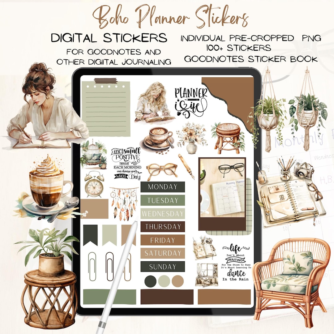 Boho Digital Planner Stickers, Goodnotes Stickers (PNG) - Etsy