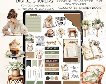 Boho Digital Planner Stickers, GoodNotes Stickers (PNG)