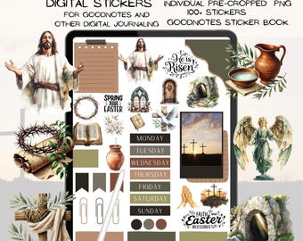 Religious Easter Stickers, GoodNotes Planner, Digital Journaling (PNG, Goodnotes file)