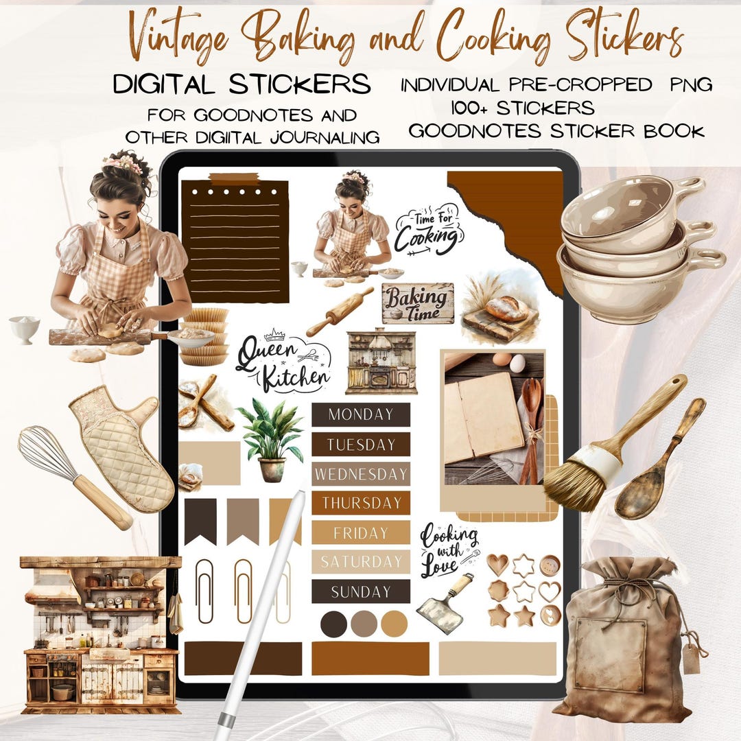 Vintage Baking Stickers, Cooking Digital Journal, Goodnotes Planner ...