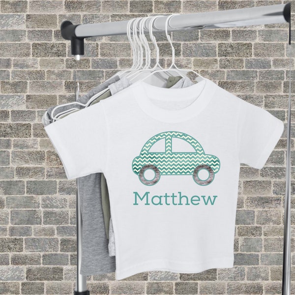 Chevron Car Shirt, Toddler Car Shirt, Kids Car Shirt, Custom Name Car Shirt, Personalized Car Shirt, Chevron Patterned Car, Race Day Shirt