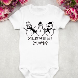 Chillin&#39; With My Snowmies Baby Bodysuit, Snowman Boy Girl Christmas Shirt, Toddler Baby Christmas Shirt, Unique Holiday  Tee Shirt