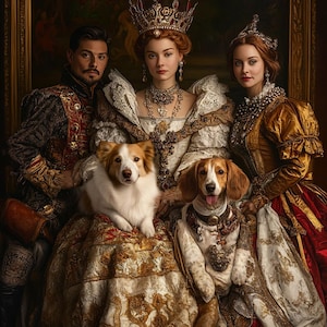 24 HOURS Big Family Pet & Owner Renaissance Portrait,Custom Digital Art,Sister Brother Portraits,Prince Princess Mom Dad Portraits,Gift Idea