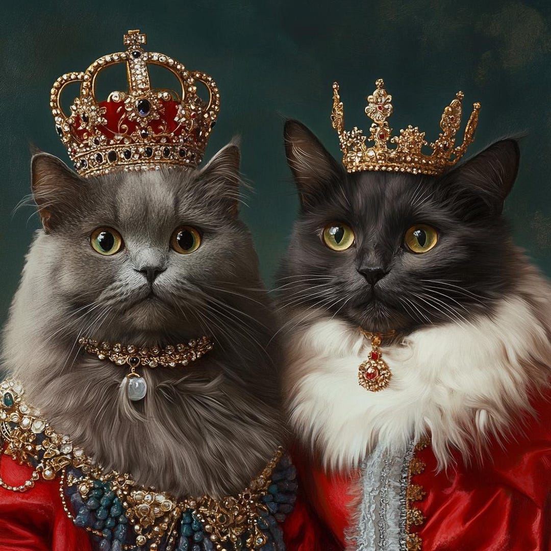 Custom Royal Pet Portrait: Regal King & Queen Cat Art (digital) - Etsy