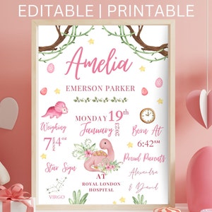 New Baby Personalised Gift For Girl Birth Stats Print Keepsake Print Gift For New Baby