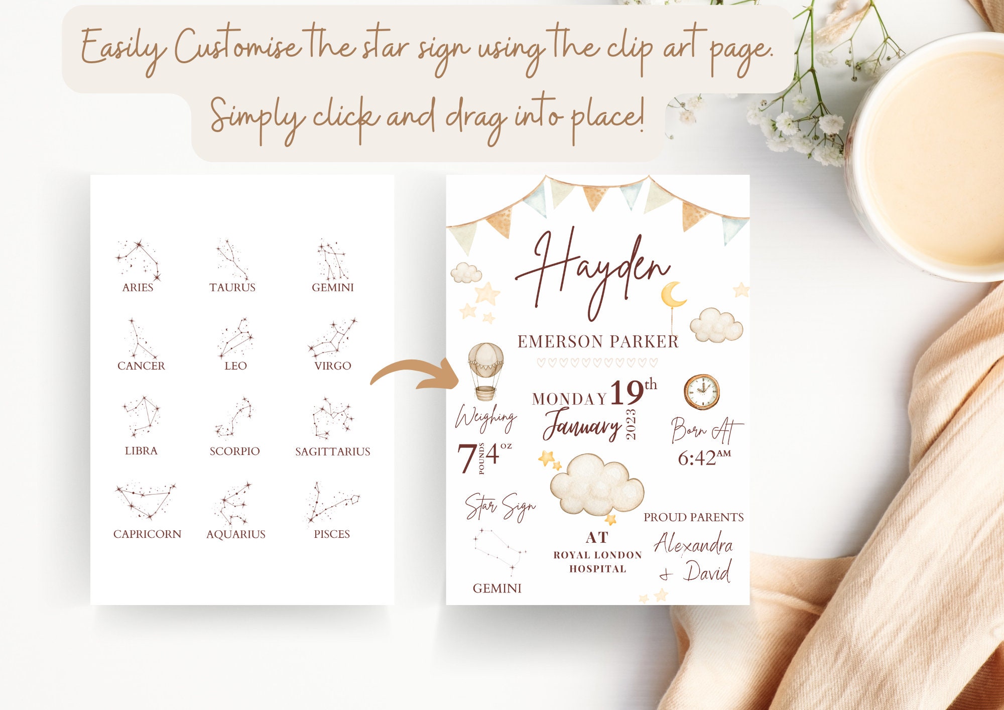 New Baby Personalised Gift Gender Neutral Birth Stats Print Keepsake