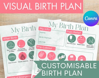 Visual Birth Plan Birth Preference Template Natural Birth Plan Canva Digital Birth Plan Edit Detailed Birth Plan