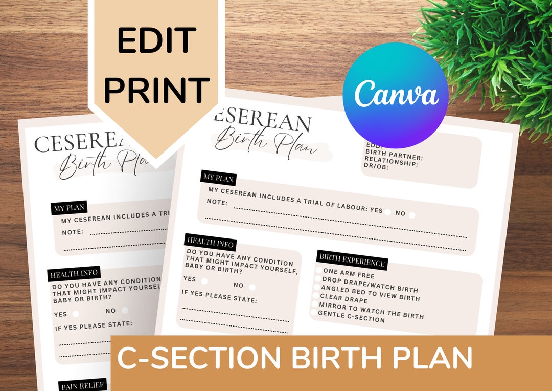C Section Birth Plan Template Cesarean Birth Plan Printable - Etsy