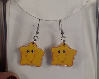 Care bears wish star earrings recycled vintage 1980s paper empheara unique and exciting