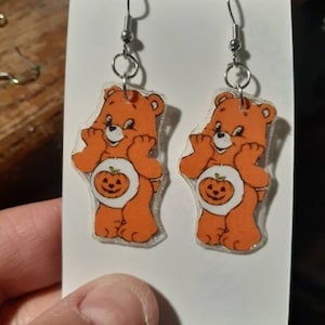 Halloween care bear inspired earrings very cute recycled artwork into earrings handmade