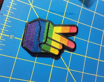 LGBTQ rainbow peace sign iron on patch