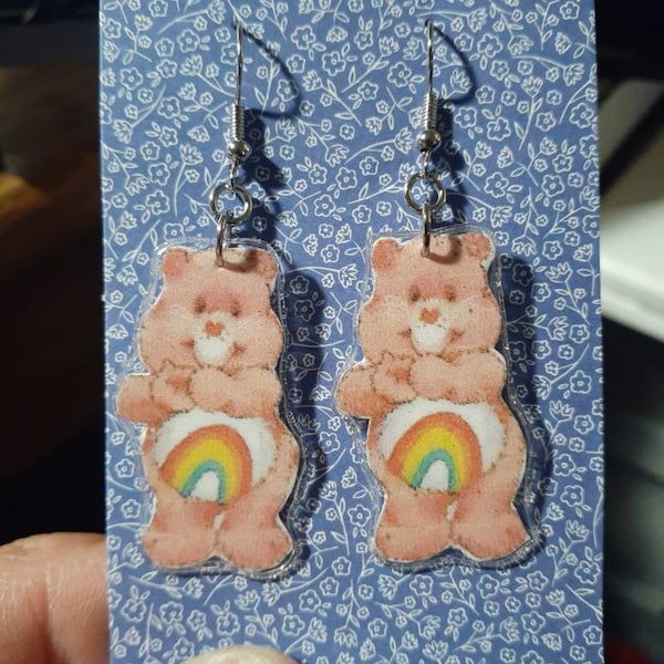 Care bare cheer bear earrings recycled game card from 1982