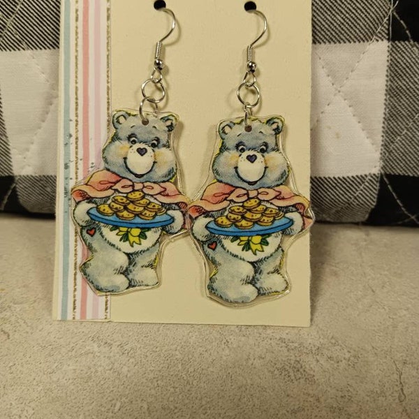 Fun and unique Grammy care bear Earrings fun and Features recycle 1984 artwork