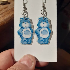 Recycled game card 1980s grumpy bear care bear earrings  unique