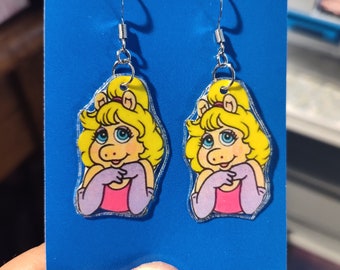 Handmade Muppet earrings featuring g recycled 1987 paper emphera of the. Beautiful miss piggy