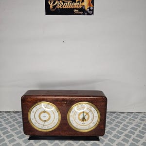 Vintage Swift & Anderson Mahogany Brass Weather Station Mid‑Century Modern Barometer Thermometer/Hygrometer