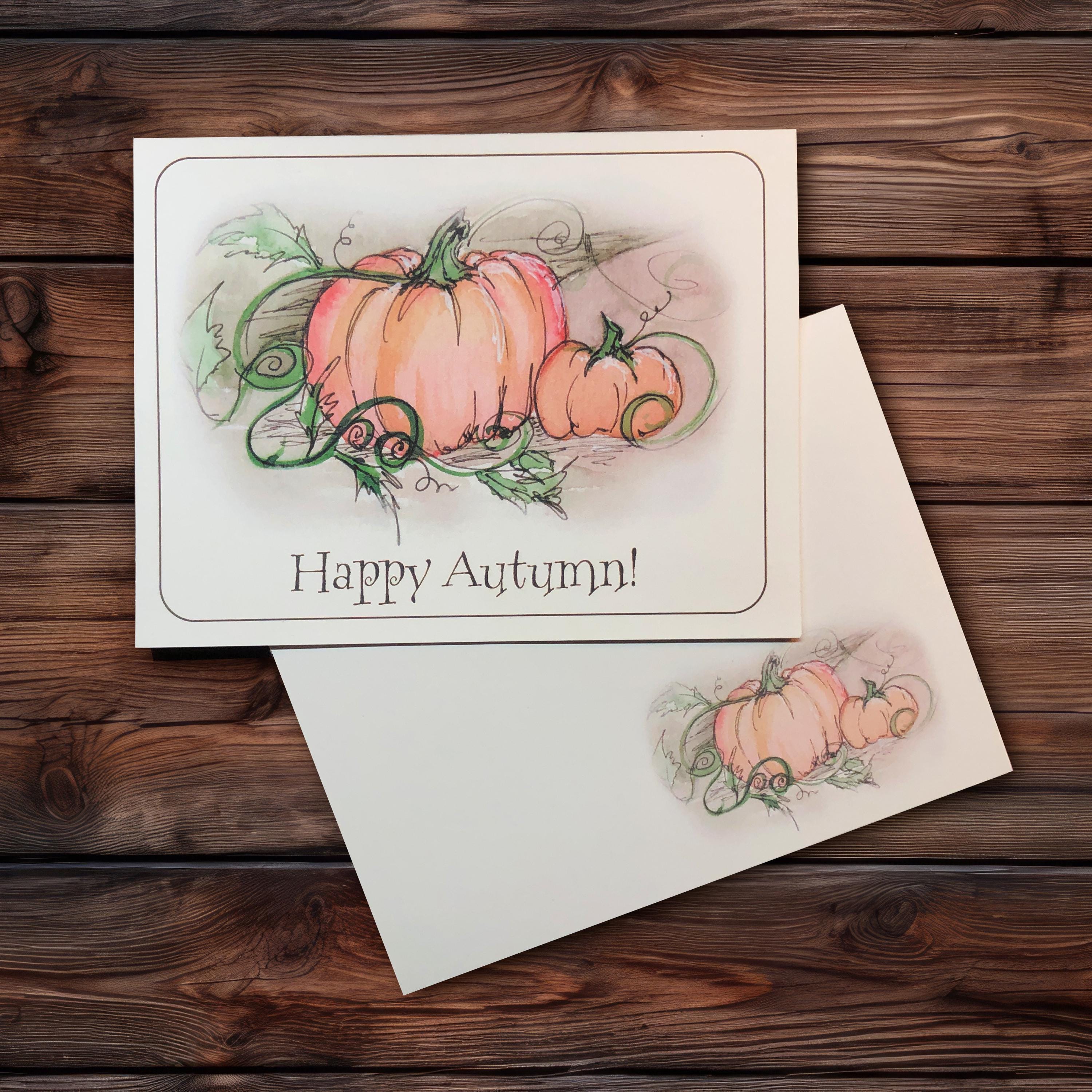 Pumpkin Autumn Card Set Watercolor Pumpkin, Original Art, Personalized ...