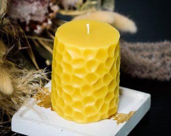 Natural Bee Wax Homemade Handmade Candle Ornamented Cylinder 6.5x8cm size