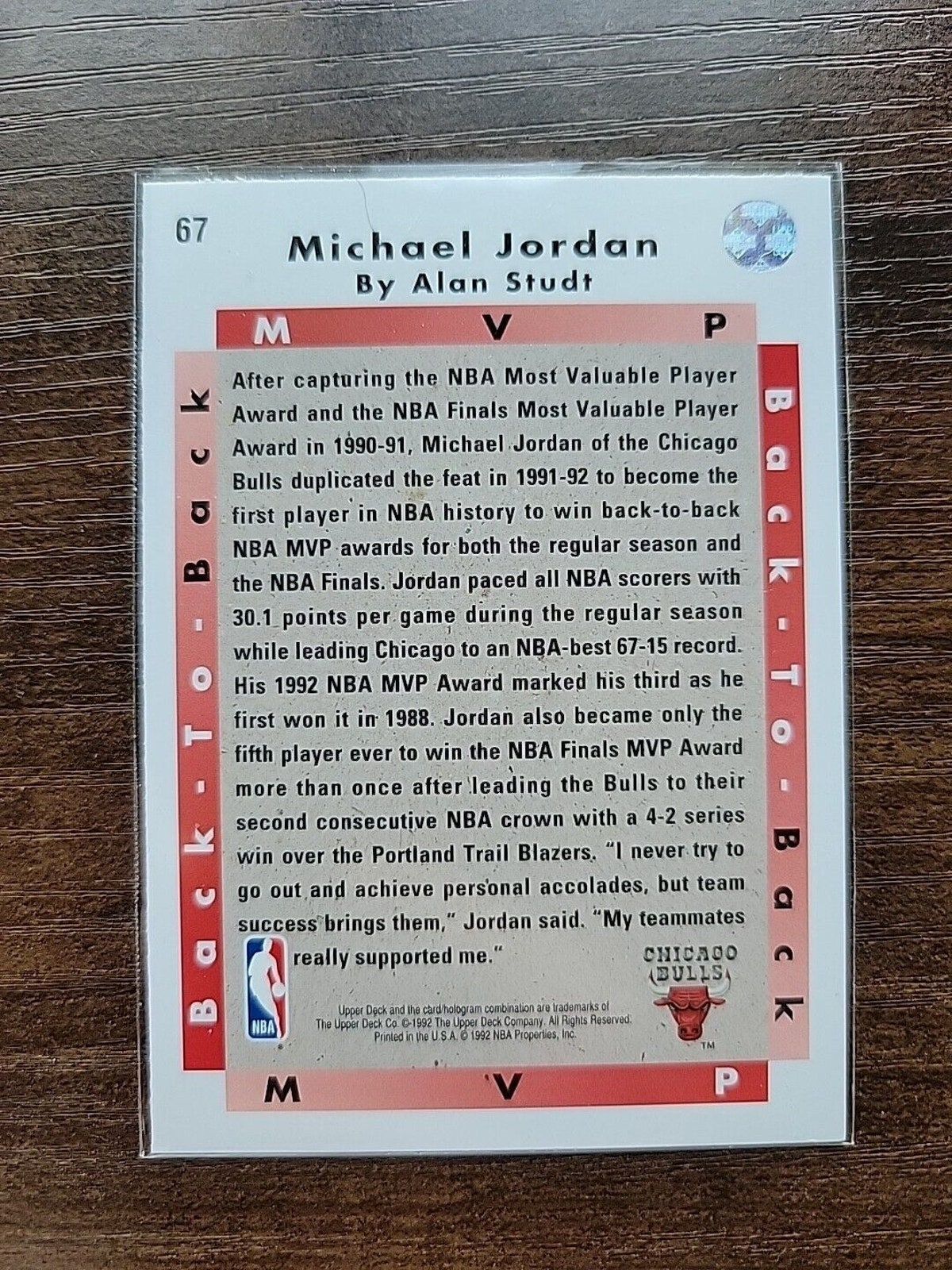 Michael Jordan 1992-1993 Upper Deck #67 - Chicago Bulls