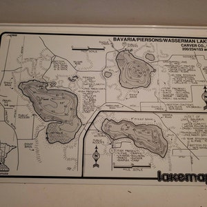 Vintage Lakemaps Waterproof Plastic Card - Bavaria/Piersons/Wasserman Carver MN