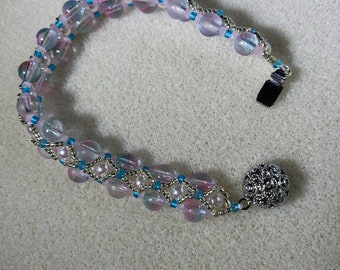Beaded bracelet Aqua/pink & Glass Pearl