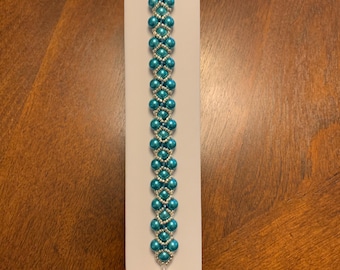 Beaded bracelet Teal Glass Pearl handmade