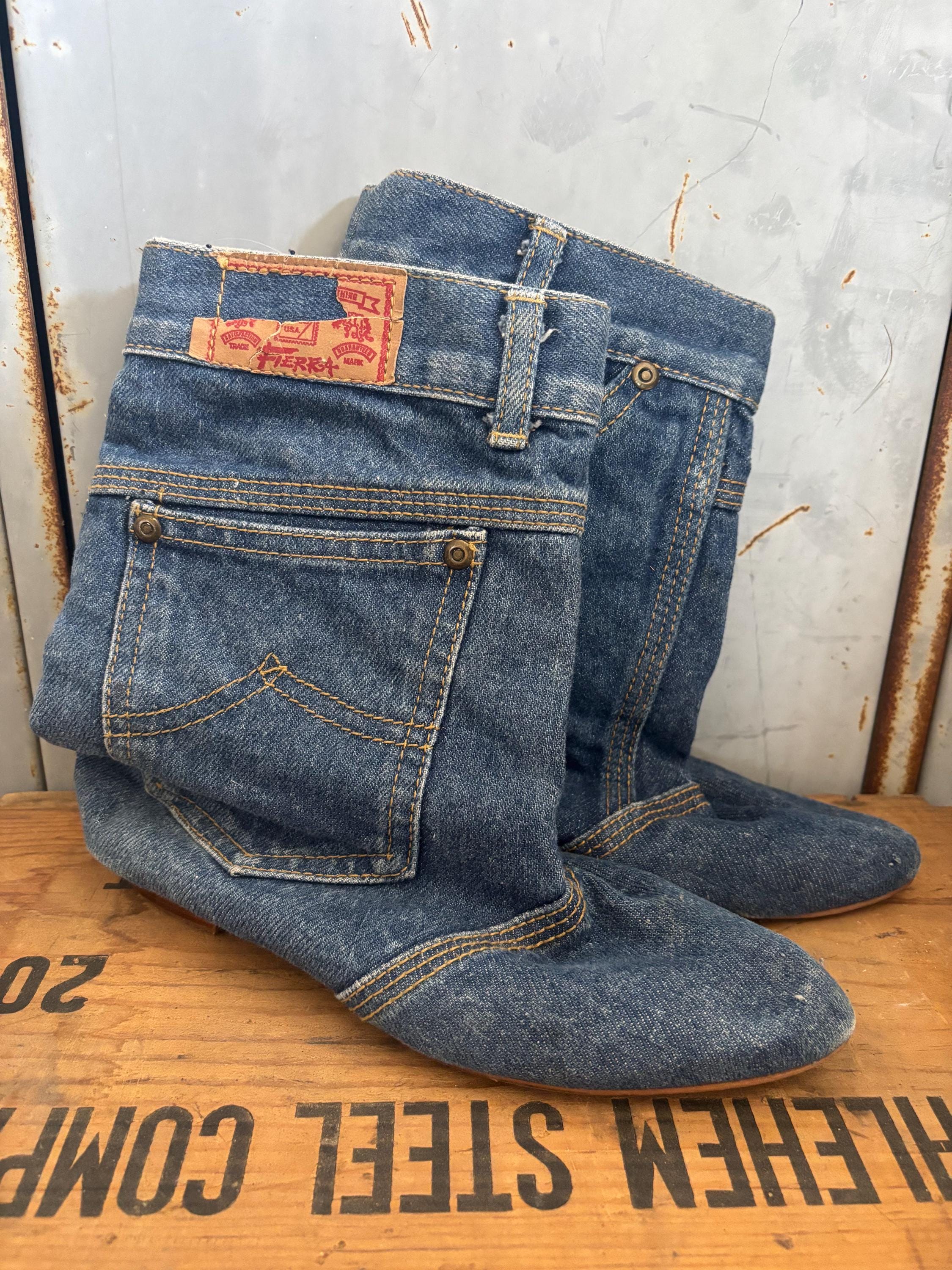 Vintage Denim Boots - Etsy Vintage Denim Boots - Etsy