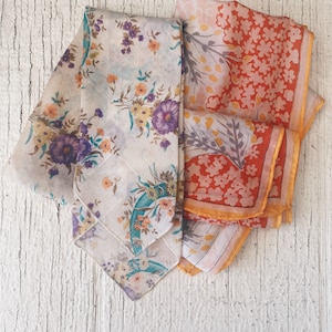 Vintage scarf/necktie- BoHo, inspired, floral, headband, neck scarf, silk linen, cotton vintage headband, bohemian hippie style floral scarf