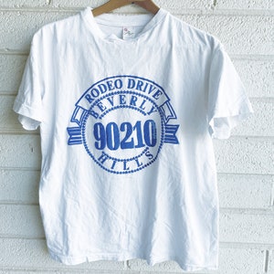 Vintage Men&#39;s Graphic Tee, 90210, vintage Beverly hills, Caribbean dream, Large, L, felted, 90&#39;s tee, 90s graphic vintage graphic tee, white