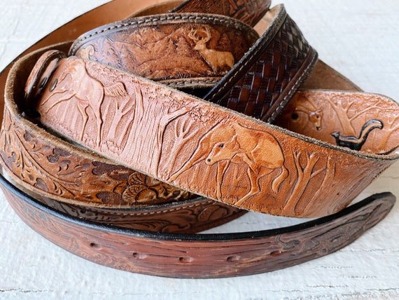 Vintage Leather Belts, Hand Tooled Leather, Cowboy, Bass  display picture 3