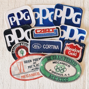 Patches vintage - tema de corrida grand pre, ford formula 1, meadow gold, cart, PPG, patches vintage costurados, cortina, gran premio, mecanico, F-1