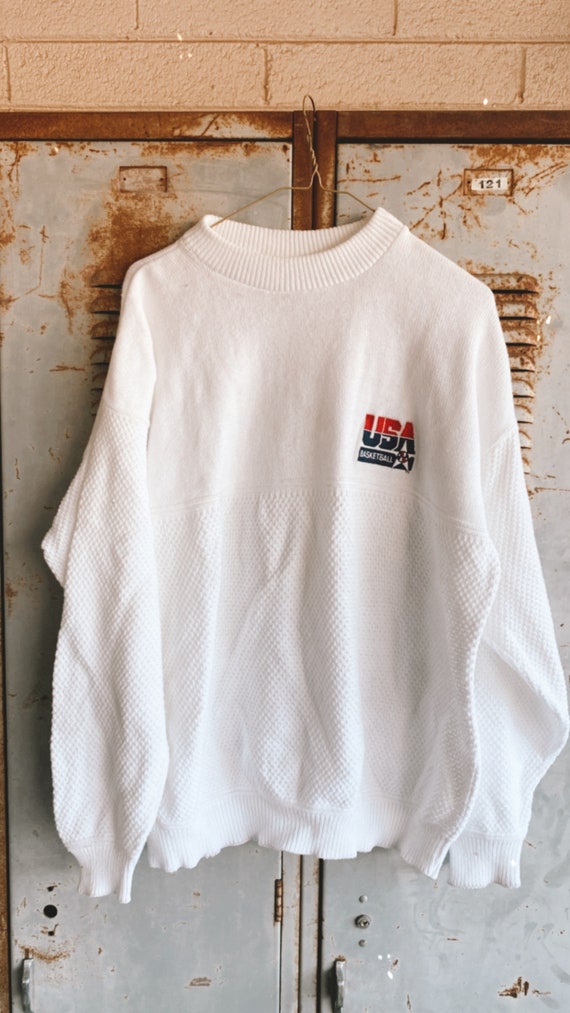 Vintage White USA Basketball sweater XL Unisex Kni