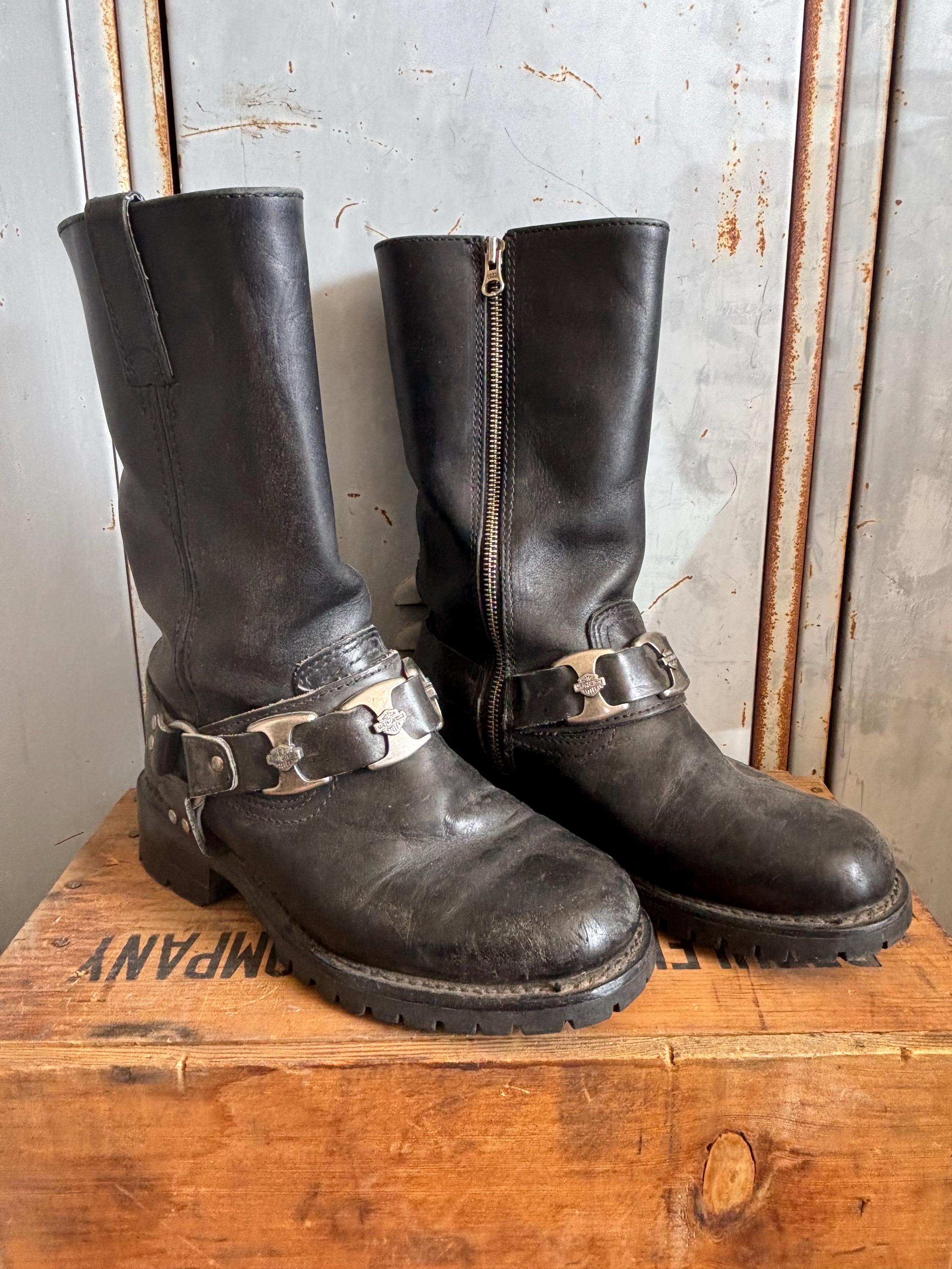 Authentic Vintage Harley Davidson Suede Cowboy Style Riding Boot - Sz 10 Harley-Davidson Leather Upper Western Boots for Men for Sale  main image 2