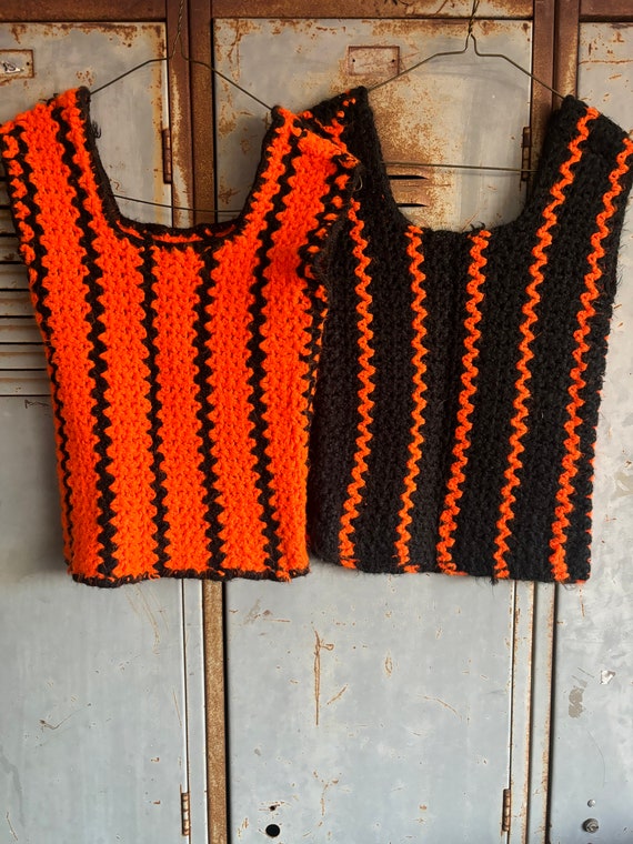 Vintage Knitted Vests set- yarn, orange, zig zag h