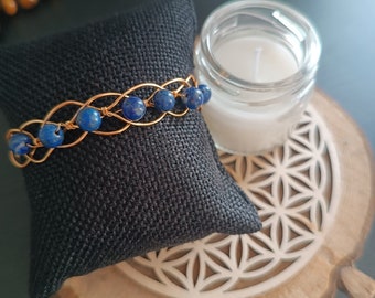 semi-precious lapis lazuli stone bracelet and 14 k gold plated, gift idea, natural stones