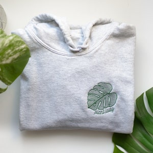 Plant Lady Monstera Leaf - modern minimalist embroidered hoodie - plant lady love